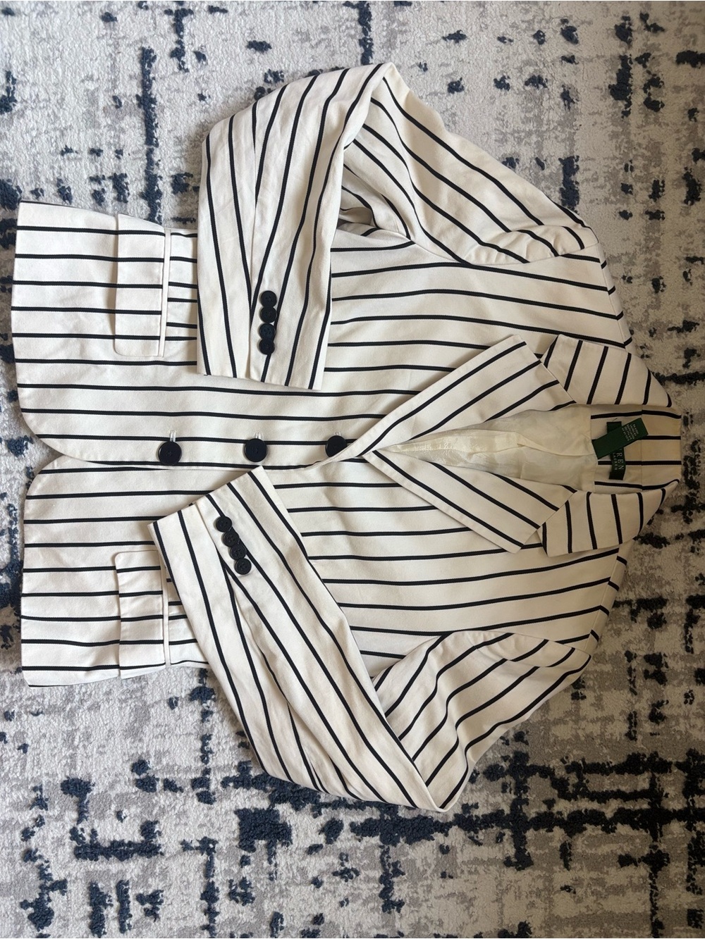 NWT 1990s Lauren Ralph Lauren Black Cream Stripe Blazer Size 6 Cotton Jacket - Picture 2 of 9